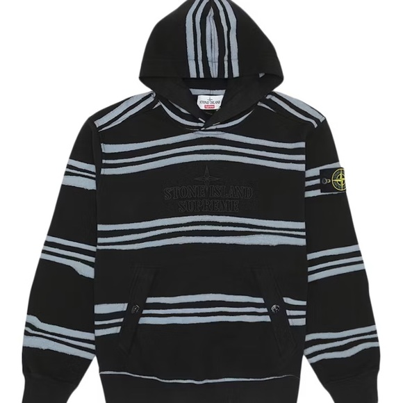 NWT authenticated, Supreme Stone Island Warp StripeHooded SweatshirtBlack XL